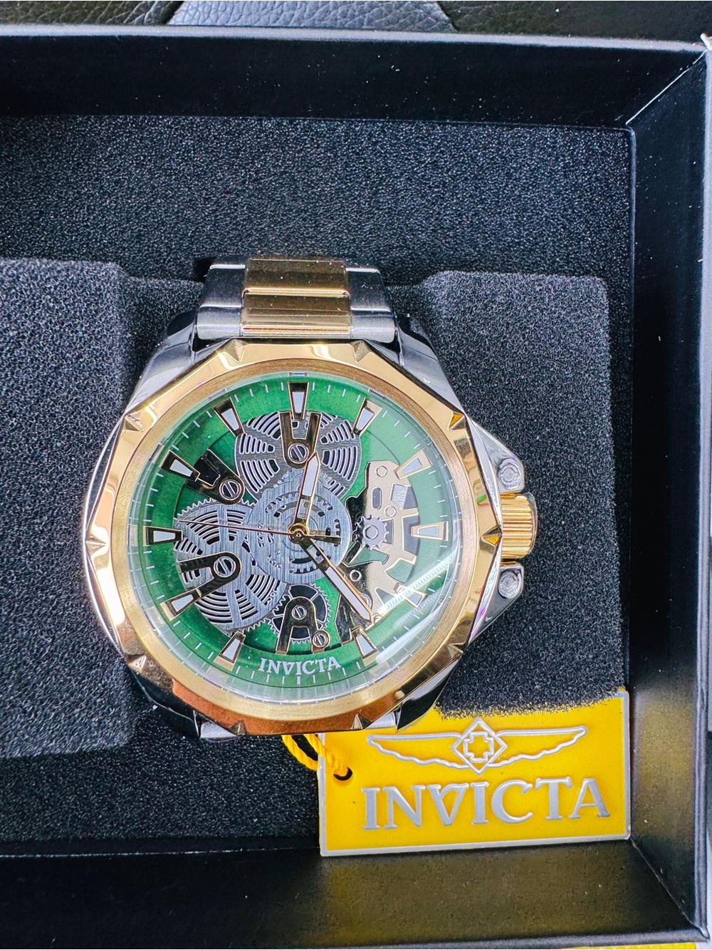 Invicta Two-Tone Gold & Silver Men’s Watch with Green Skeleton Dial
